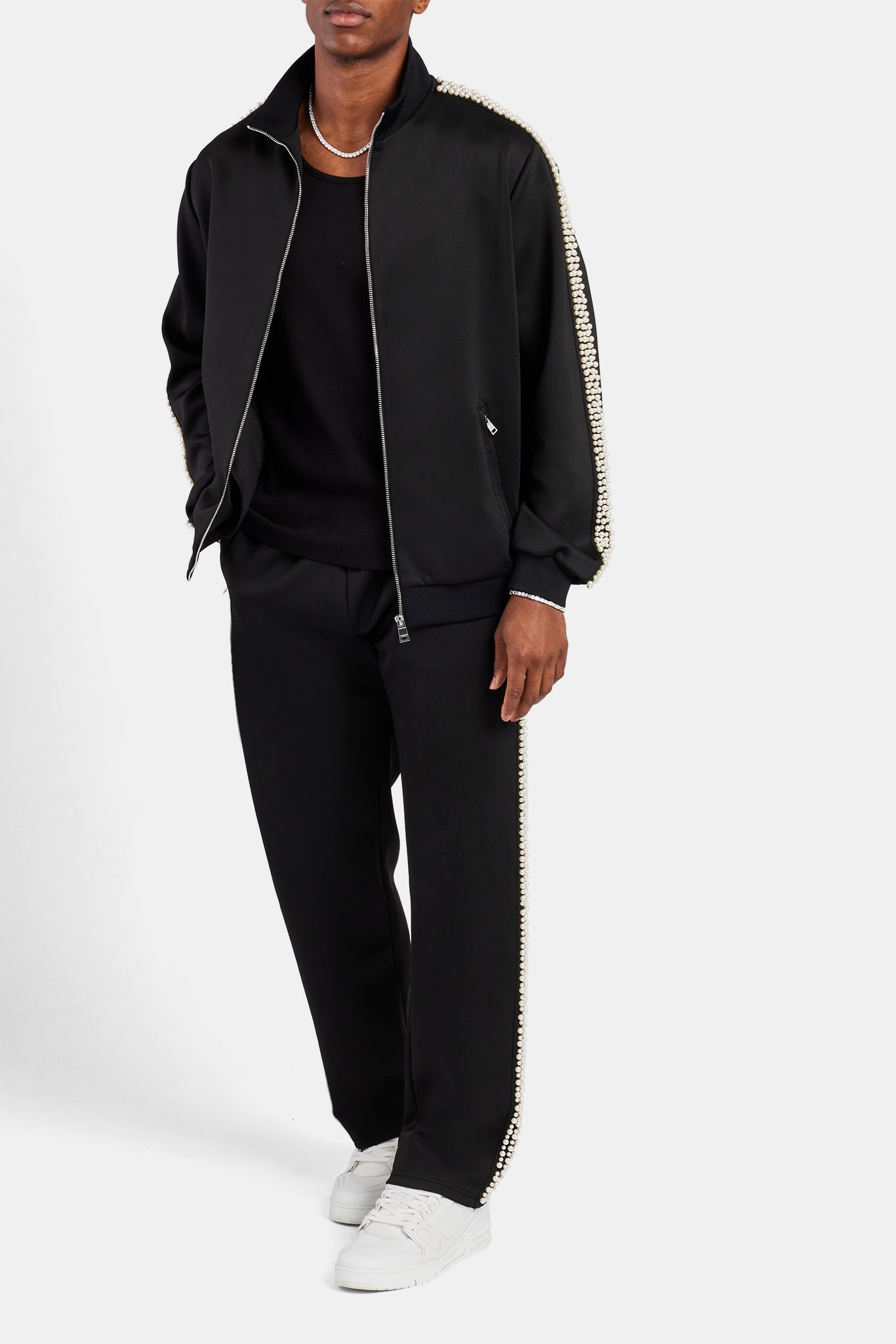 Pearl Detail Track Jacket - Black